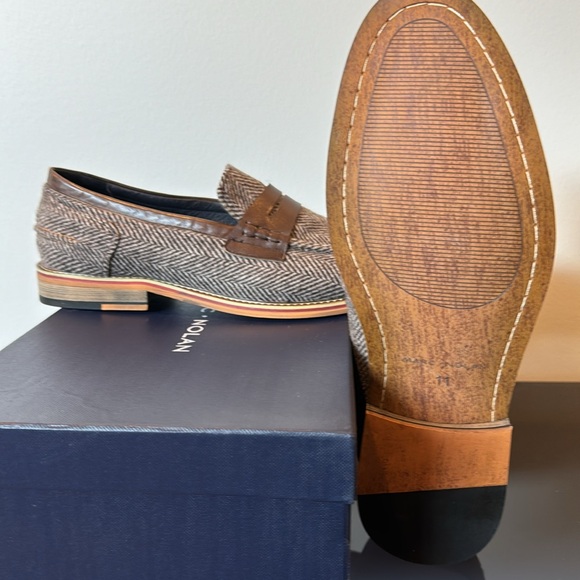 BRAND NEW (In box) Marc Nolan “Abe” Coffee Leather Wool Penny Loafers Size 11 - Picture 3 of 4